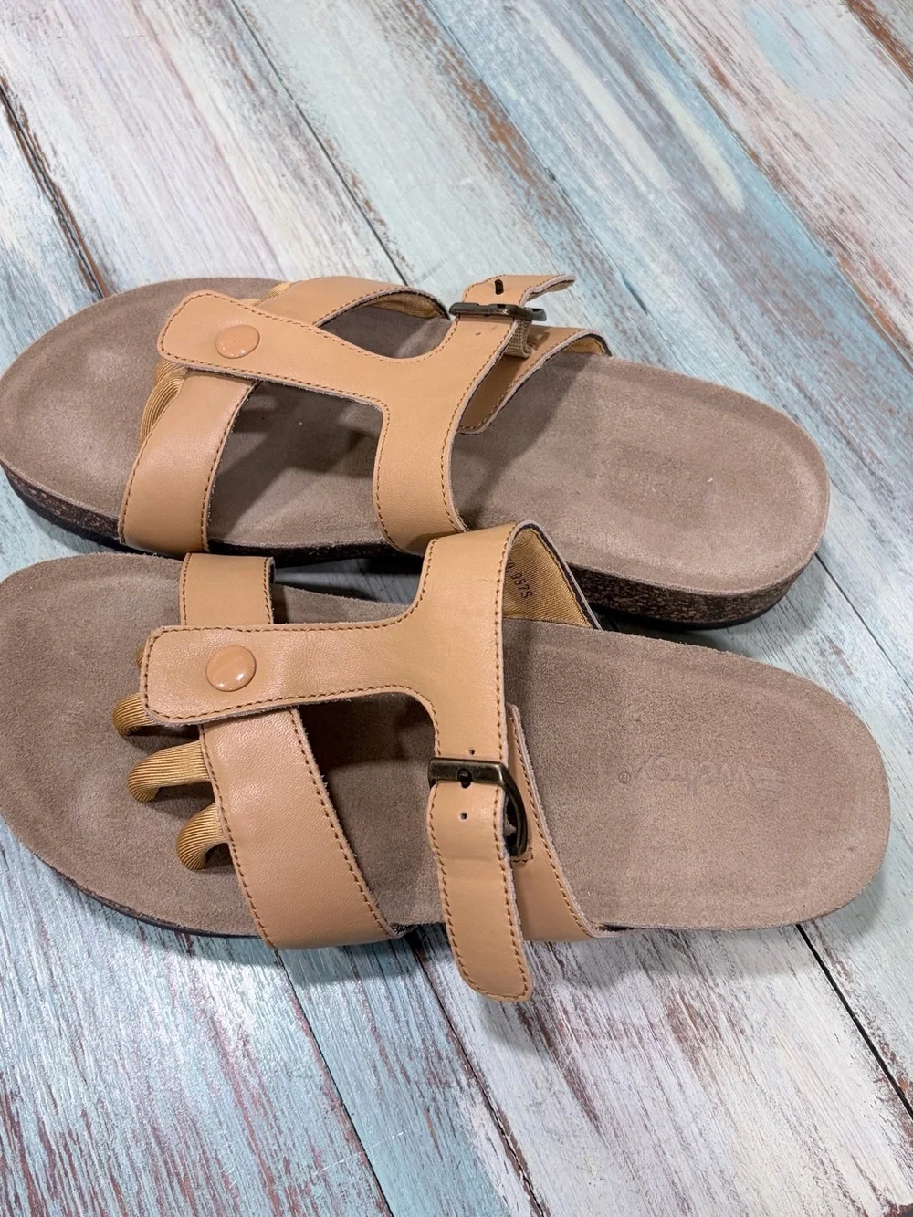 Wellrox Sedona Tan Leather Toe-Loop Orthotic Sandals Yoga Toe Separator Wellness